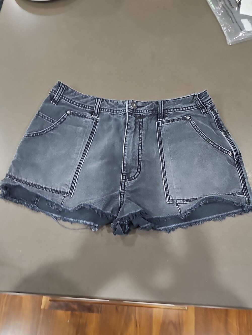 Free People Washed Black Denim Frayed-Hem Shorts